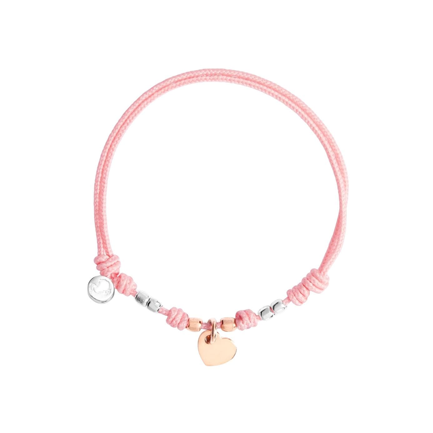 Bracelet Cordon DoDo Cœur En Or Rose Et Argent - Argent 925/1000ème/Or Rose 375/1000ème - Rose